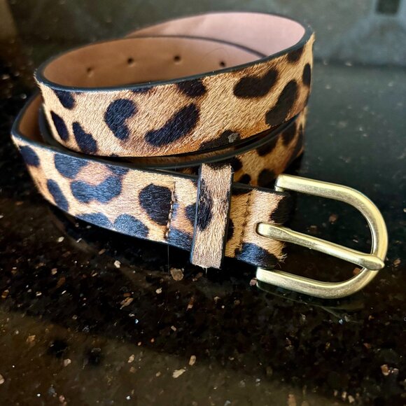 J Crew Calf Skin Leopard Print Belt - Size M/L - Picture 2 of 3